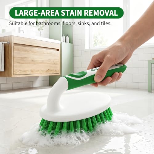 Image of Scrub Brush Set of 4 Pack, Heavy Duty Shower Cleaning Brush Set, Green | with Non-Slip Handle Scrubber Brush Ergonomic Design Cleaning Scrub Brush Set for Household Use, Shower, Floor, Tub, Kitchen