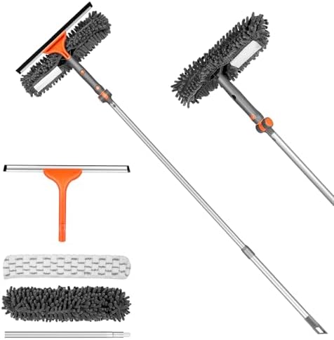 Window Squeegee Cleaner Set 2-in-1 Window Cleaning Tool with Extendable Pole, Window Cleaning kit with Bendable Head for Indoor & Outdoor Glass for Car Indoor Outdoor High Windows(Kit1.0)