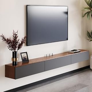Floating Tv Stand Modern Meuble Flottant with Drawers Television Stands Solid Wood Wall Mounted Cabinet Unit,Modern Double Color Floating TV Stand with Storage Media Console Cabinet with FLA