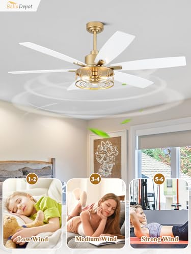 Image of Bella Depot 60 Inch Gold Modern Ceiling Fan with Lights and Remote