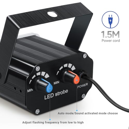 Luditek Mini Halloween White LED Strobe Light, Sound Activated Flash Speed Control Party Light with 36 Super Bright LEDs Stage Lighting for Room Dance Parties Birthday DJ Karaoke Xmas Outside Inside