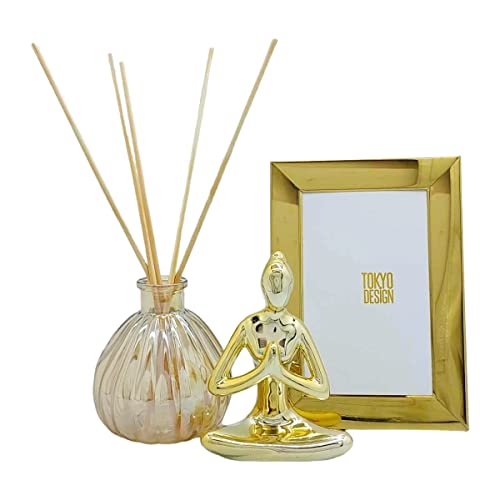 Kit Decoração Sala Luxo Enfeite Porta Retrato Difusor (Dourado)