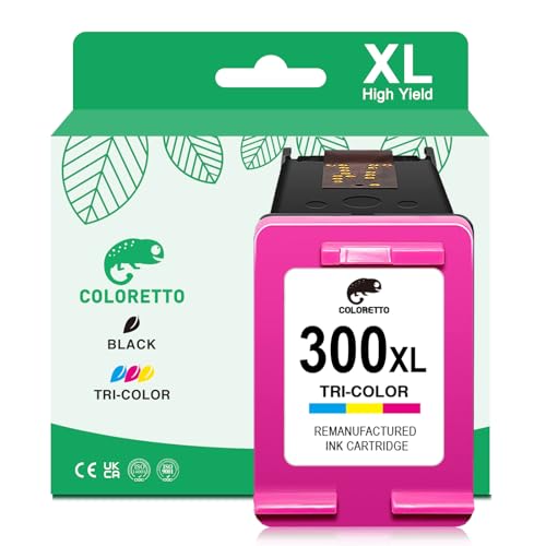 COLORETTO 300XL Tricolor Cartucho de Tinta Remanufacturado para HP 300 XL para Envy 100 110 120, DeskJet F2420 F2480 F4210 F4280 F4580, PhotoSmart C4680 C4780 Impresoras