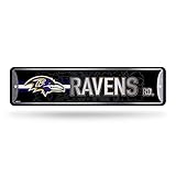 Rico Industries NFL Baltimore Ravens Home Décor Metal Street Sign (4" x 15") - Great for Home, Office, Bedroom, & Man Cave - Made,Silver