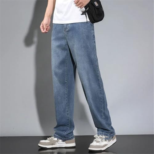Men's Summer Lightweight Lyocell Straight Loose Jeans Breathable Gray Casual Soft Denim Trousers4