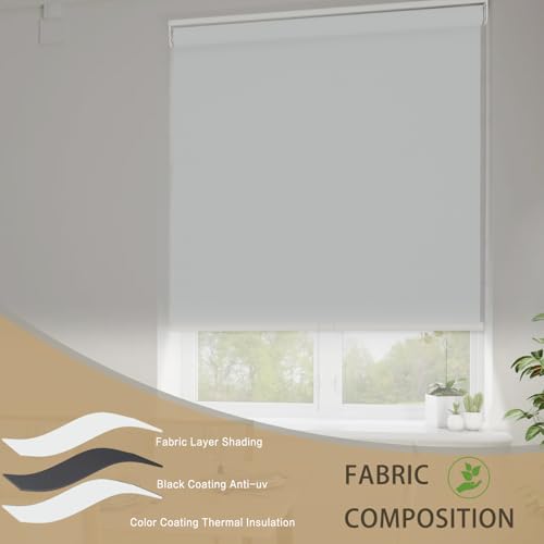 Image of Changshade Blackout Roller Shades for Indoor Windows,Cordless Roller Blinds,Free-Stop Roll Up Shades with Thermal Insulated, Uv Protection Fabric for Bedroom,Office,French Door,48 inch W72 H,White