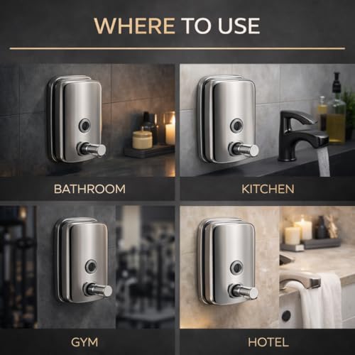 Image of Veer Stainless Steel Liquid Soap Dispenser Wall Mounted for Bathroom & Wash Basin | Handwash Bottle Holder, Shampoo & Sanitizer Dispenser for Kitchen, Toilet & Shower (500 ML)