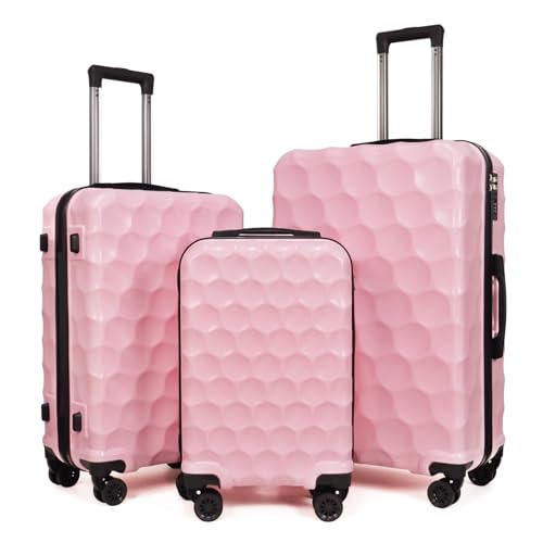 Aklsvion Luggage Sets 3 Piece Lightweight Hardside Ultra Durable Travel Suitcase with Spinner Wheels (Pink)