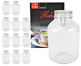 Bormioli Fido Lot de 12 bocaux en verre à fermeture à étrier Fido d'origine avec livret de recettes (français non garanti) 5,0 L