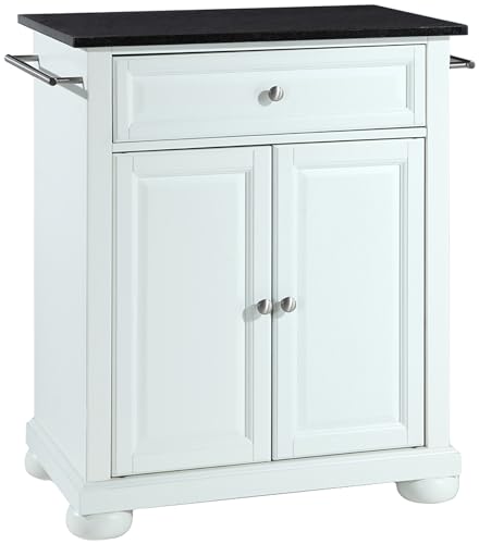 Crosley Furniture Alexandria Granite Top Small Portable Rolling Kitchen Island Storage Cart, Microwave Stand, White