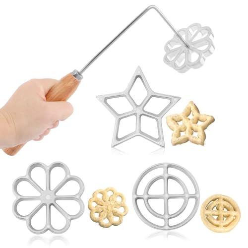 3Pcs Rosette Iron Set,Bunuelos Mold with Handle,Aluminum Alloy Bunuelos Cookie Press Mold,3 Shapes(Star/Flower/Circle),Funnel Cake Maker Cooking Stamp Maker Kit,for Kitchen Baking