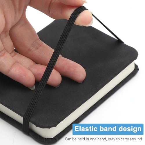 TNSLAND 2 Stück Kleines Notizbuch Tagebuch Taschennotizbuch Hardcover Notizbücher Dickes Pocket Notebook Notizblock A7 mit Markierungsbändern für Büroarbeiten 100 Seiten Schwarzes Leder