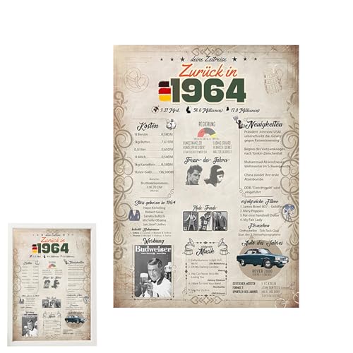 KARELLS Regalos para Hombre/Mujer 60 años,Tarjeta de Felicitación 60 años Cumpleaños,Póster de Cumpleaños de Regreso a 1964,A4 Periódicos Antiguos,Idea Original Regalo Decoraciones Fiestas
