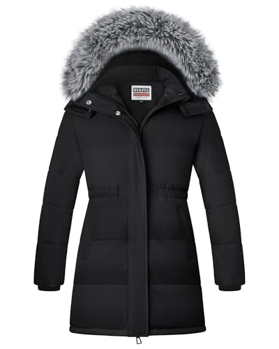 WULFUL Girl's Winter Long Coats Hooded Parka Kids Warm Puffer Jacket