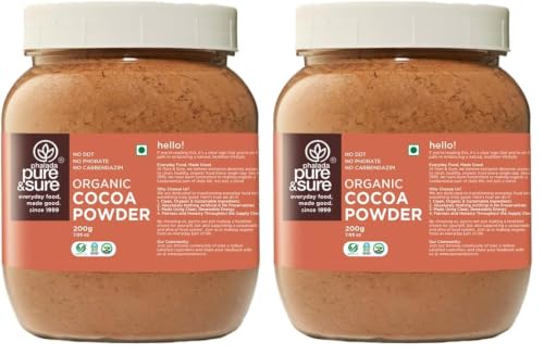Image of Pure & Sure Organic Cocoa Powder 200G | 100% Pure & Natural with 18.7g Protein| Unsweetened & Dark Flavor | Ideal for Cake, Baking, Hot Chocolate, Milkshake & More (Pack of 2)