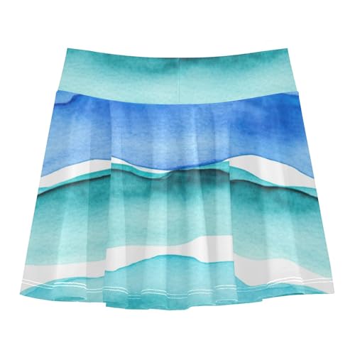Kids Tennis Skirts Watercolor Ocean Waves Blue Turquoise Girls Skorts Athletic Shorts Personalized Flowy Skirt 4t2