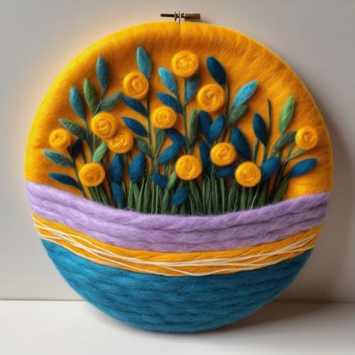 Needle Felting Kits Beginners, Flower DIY Wool Needle Felting Starter Kit, Floral Needle Felt Set with Foam Pad, Felt Cloth and Instructions, Used for Home Decoration, Beginner (Floral art decor-3)