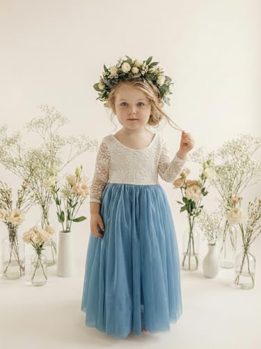 Image of 2Bunnies Girl Peony Lace Back A-Line Straight Tutu Tulle Party Flower Girl Dress