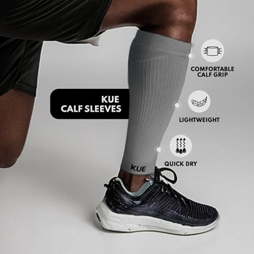 Image of KUE Compression calf sleeves for men and women | Running, Sports Activity | Improved Blood Circulation, Swelling, Calf Support in Muscle Fatigue & Recovery (Grey, S /M)