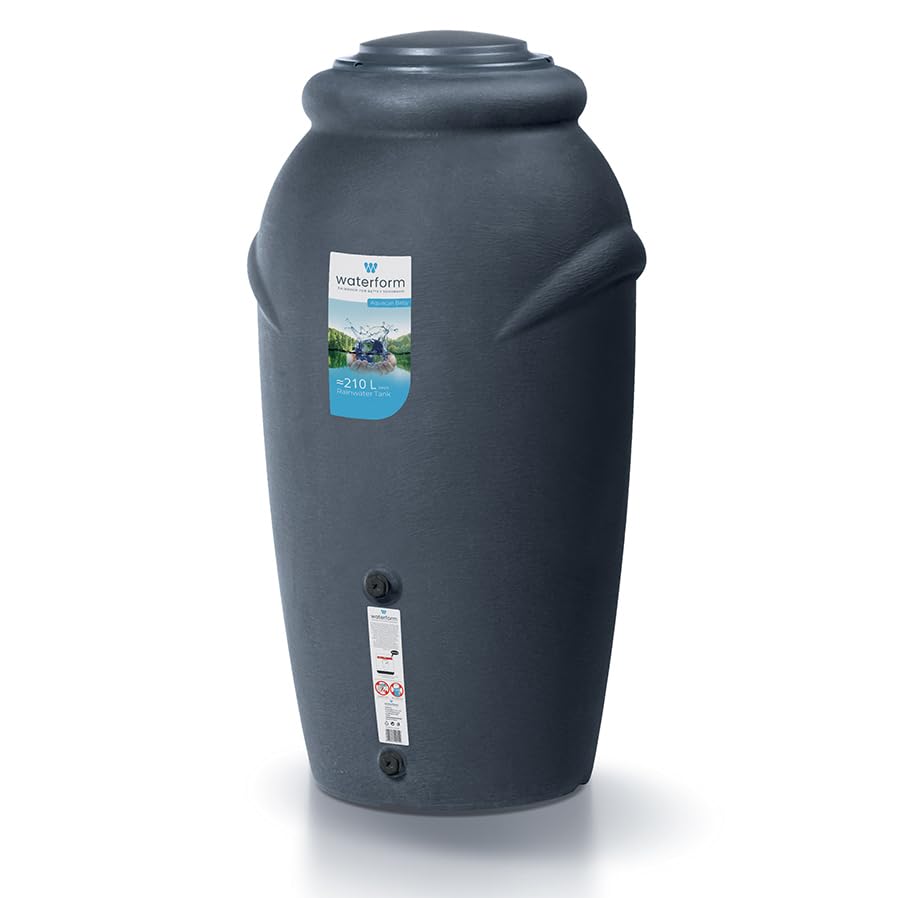Rainwater Tank Water Butt Plastic Water Collection Container with complete connection Kit Garden Water Storage (Anthracite, 210L)