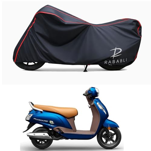 Image of Waterproof Bike Body Cover Compatible for | Suzuki Access 125 Disc CBS | Taffeta Fabric, Red Piping Design, Bottom Elastic Fit | Dustproof, Sun UV & Rain Protection for All Bikes