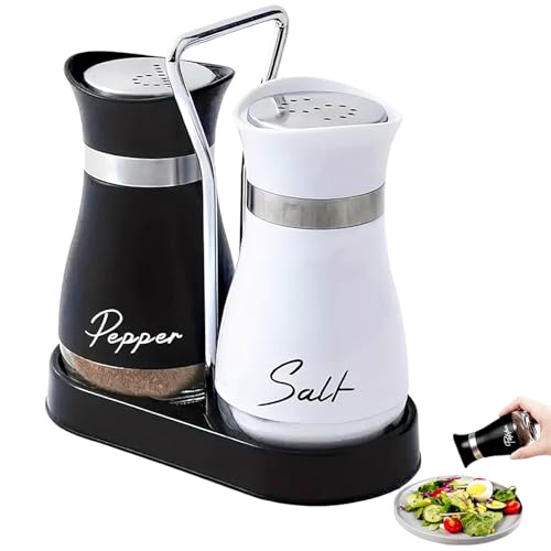 UQMIQURA Juego de salero y pimentero con soporte, 120 ml, base de cristal, salero pequeño, con tapa de acero inoxidable, accesorios de cocina para casa, cocina, restaurante, mesa de comedor