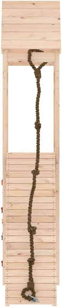 Natural Pine Solid Wood Large Durable Playhouse with Climbing Wall and Sandpit Area for Outdoor Fun, Spacious Design for Up to Three Children, Rustic Wooden Structure