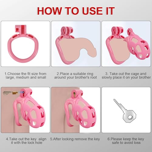 Image of Male Chastity Cage with Elastic Belt & Invisible Lock - 4 Ball Ring Sizes, Ultralight Large Penis Cage for Comfort Fit Long Term Wear(S-70mm) [Pink] - BDSM Gear, Bondage Sex Toys Accessories for Men