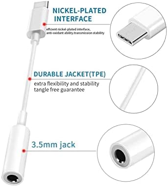 USB-C to 3.5 mm Headphone Jack Adapter, Type C to 3.5mm Aux Audio Cable Earphone Converter Compatible with Samsung S22/S21/S20/S20 Ultra/A51/A52/Note20, Pixel 6/6a,P50/ P40/ Mate 40, OnePlus, etc