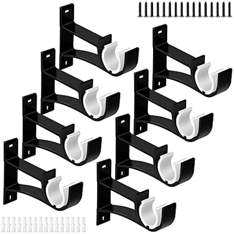 Curtain Rod Bracket, 8 Pack Black Heavy Duty Curtain Rod Brackets 1 Inch to 1 1/8 Inch Single Large Curtain Rod Holders Hangers Metal Drapery Rod Hardware Brackets Support Hooks for Wall Cover