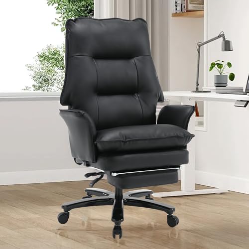 Image of Big and Tall Office Chair with Footrest, 500Lbs Heavy Duty Executive Office Chair with Wide Seat,Ergonomic High Back Computer Chairs for Heavy People,Home Office Desk Chair,Black
