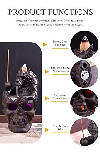 Skull Décor Backflow Incense Burner, Waterfall Incense Holder With 60 Cones, Ceramic Gothic Smoke Fountain For Halloween Christmas Birthday Gifts #TOP3