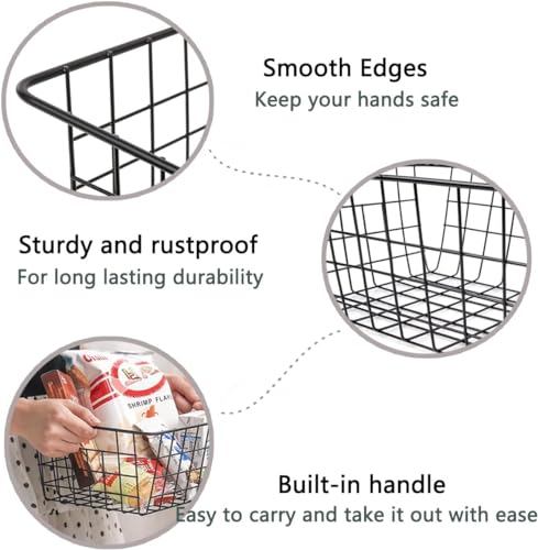 4PCS Black Wire Storage Baskets with Handles, 28x22x12cm Metal Organizer Bins for Kitchen, Pantry, Bathroom, Freezer & Office - Durable Stackable Storage Solutions - Image 3