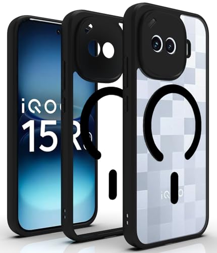 Image of RIGGEAR Shockproof Sleek Hybrid Armor Magnetic Back Cover Case Compatible with MagSafe Accessories for iQOO 15R 5G (Clear PC + Black TPU Bumper)