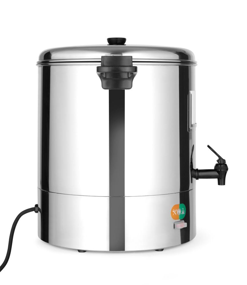 HENDI Heissgetränkespender, Einwandig, für Glühwein und kochendes Wasser (nicht für Kakao), Temperatur regelbar bis 110°C, für warmhalten von Gläsern, 28L, 230V, 2200W, 500x465x(H)490mm, Edelstahl