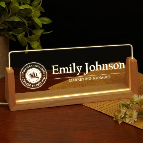 Image of Custom Name Plate for Desk, Personalized Light Up Acrylic Desk Name Plate, Personalized Office Gifts for Boss Coworkers Teacher, Employee Appreciation GIfts, Office Decor for Women Men
