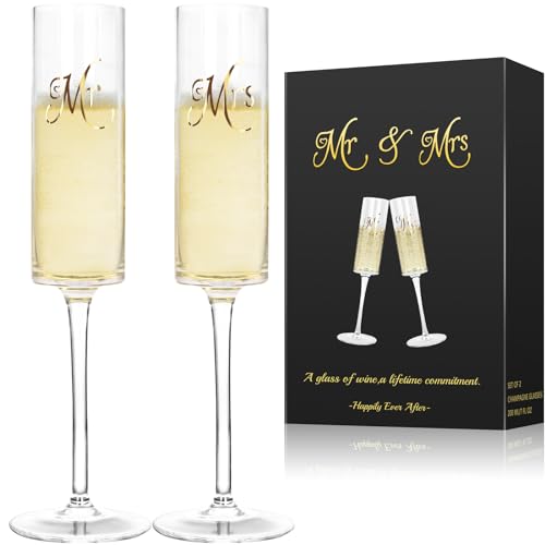 Hebaogugu Champagne Flutes, 210ml Champagne Glass Set of 2, Cocktail Glasses for Wedding, Anniversary, Birthday, Housewarming Gifts, Modern Clear Wine Glasses for Men & Women