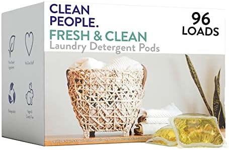 Clean People Laundry Detergent Pods - Plant-Based, Hypoallergenic Laundry Pods - Ultra Concentrated, Plastic Free, Recyclable Packaging, Stain Fighting - Fresh Scent, 96 Pack