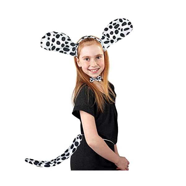 Skeleteen dalmatian dog costume set - black and white dog ears headband, bowtie and tail accessories set for dog costumes for toddlers and kids - image 3