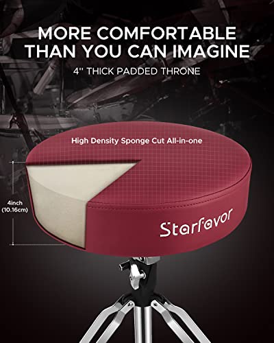 Starfavor Drum Throne Adjustable, Drum Stool Padded Drum Seat, Rotatable Drum Chair With Double Braced Anti-Slip Feet, Crimson Color, Red, St-650 Stone #TOP3