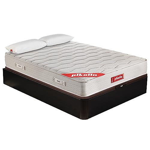 PIKOLIN Pack Colchón Viscoelástico Espuma HR + Dos Canapés Abatibles 90x200 Unidos de Madera y Almohadas Visco | 180x200 | Wengué | Montaje + Retirada Usado Incluido