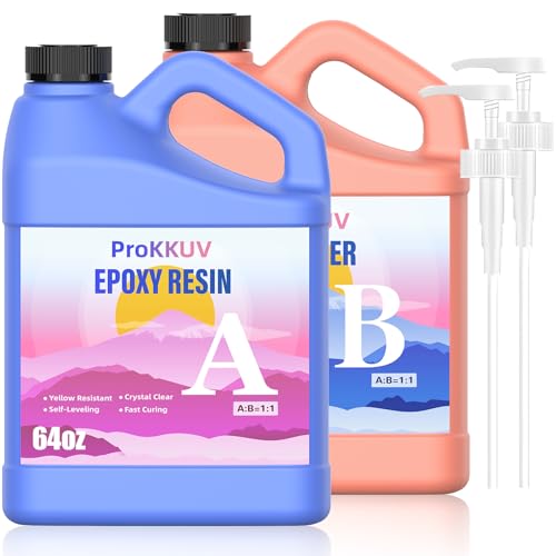ProKKUV Epoxy Resin Kit, 1Gallon Kit Crystal Clear Resin Epoxy, Bubble Free, No Yellowing, UV Resistant, Food Safe with, Easy Mix 1:1 for DIY Crafts Jewelry Making