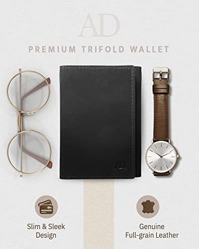 Image of Trifold Wallets for Men - Slim RFID Blocking Wallet for Securing Personal Data - Front Pocket Friendly Genuine Leather Wallet - Mens Wallets Trifold with ID Window - Tri Fold Wallet Gifts for Men