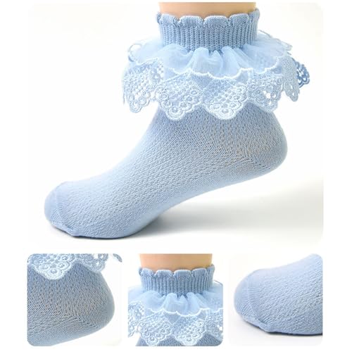 Baby Girls Ruffle Socks Lace Ruffle Frilly Cozy Princess Style Dress Socks for Toddler Little Girls 6 Pairs4