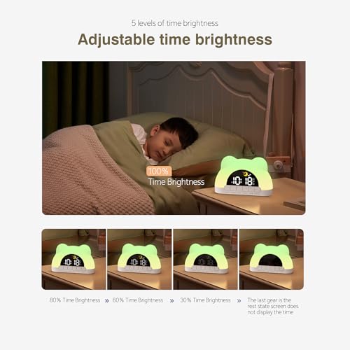 Image of Kids Alarm Clock, Alarm Clock for Kids, Sleep Training Clock for Toddlers with 12 Colors Night Light for Bedroom, Sound Machine, Suit for Boys Girls