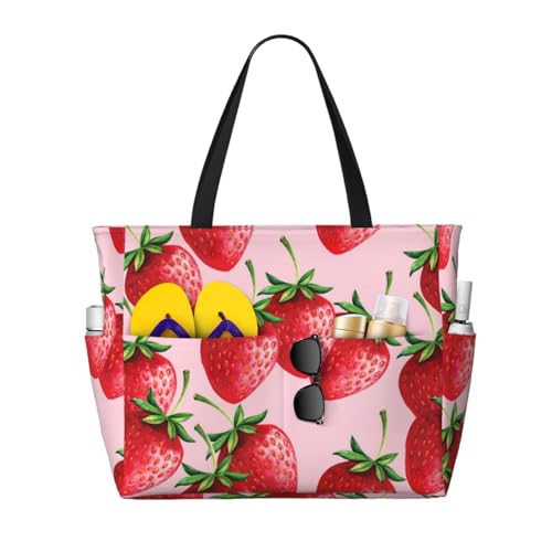 Grand sac de plage sac à bandoulière pour femme avec imprimé fraises