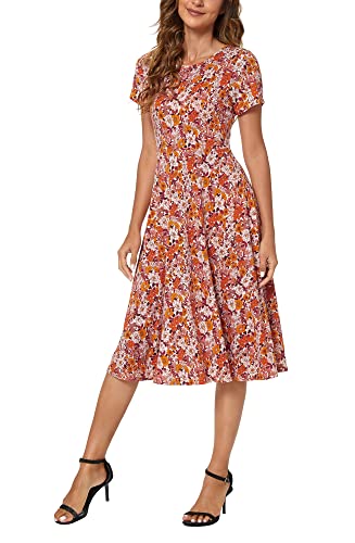 Image of Urban CoCo Women's Floral Print Short Sleeve Flared Midi Dress