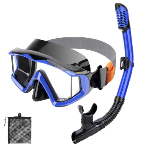 PIYAZI Snorkeling Gear for Adults, 3 Window Fabric Band Adults Snorkel Set