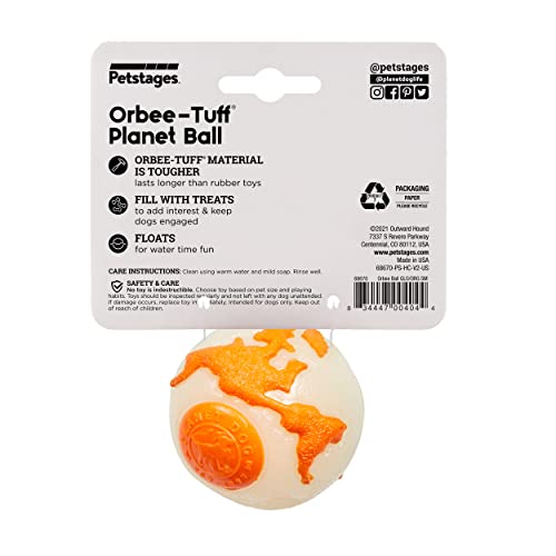 Planet Dog Orbee-Tuff Planet Ball Orange Glow-In-The-Dark Treat-Dispensing Dog Toy, Small #TOP2