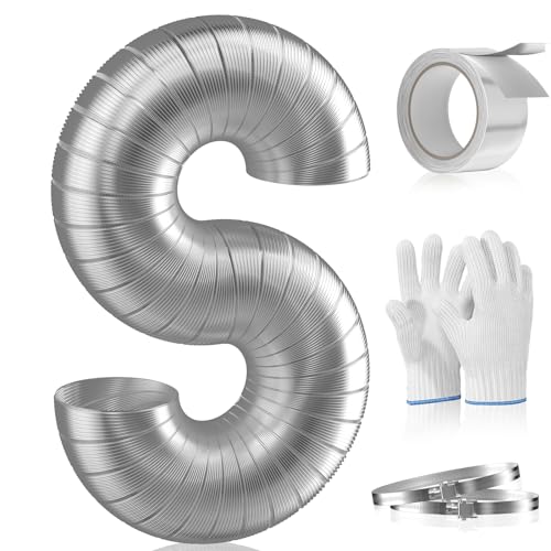 Hon&Guan 4-inch Semi Rigid Dryer Vent Hose, 5 Feet Flexible Aluminum Duct with 2 Clamps, Pair of Gloves, and Aluminum Foil Tape